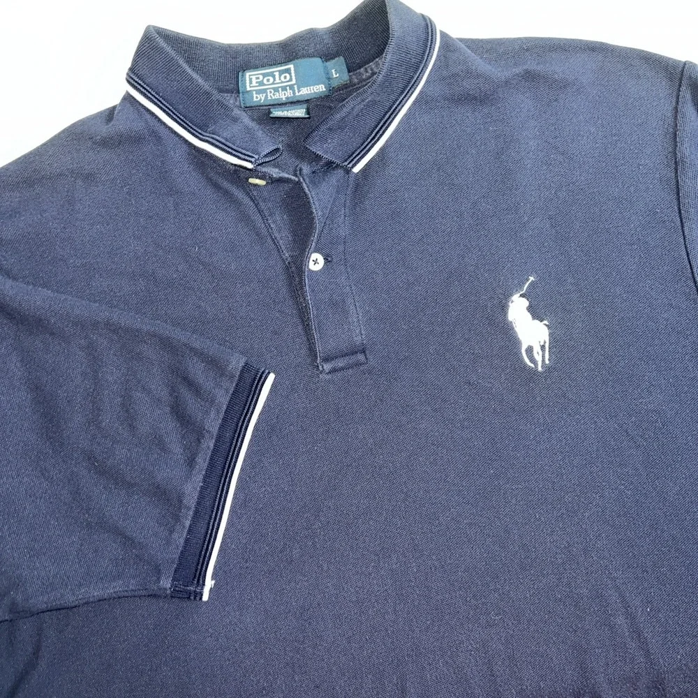 Polo Ralph Lauren Shirt Navy Blue Big Pony White Casual Men's Size Large